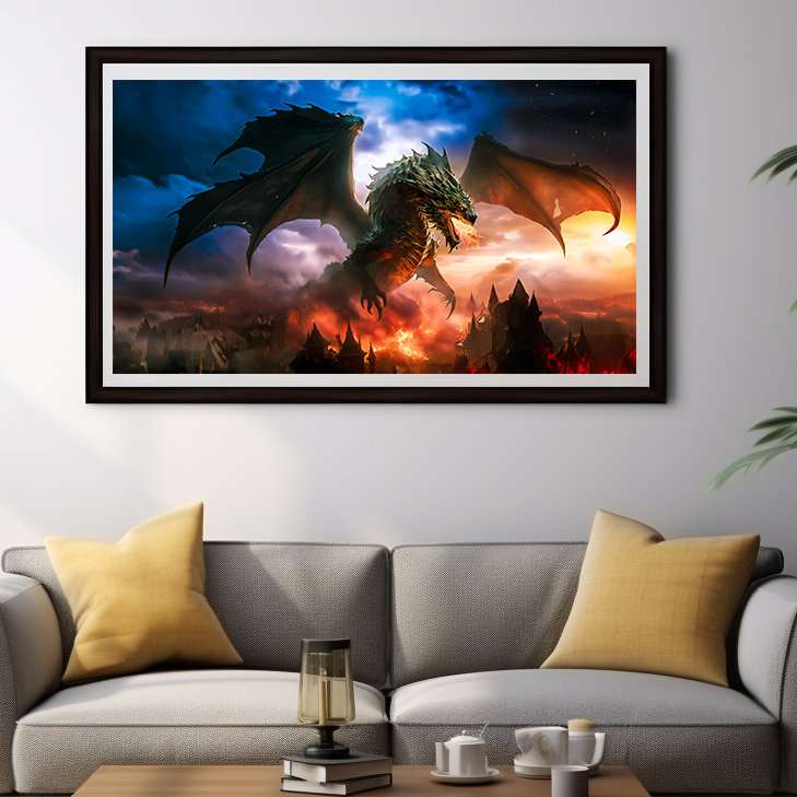 Epic Dragon Flight & Fire Portrait Wall Art Print